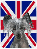 Chinese Crested with English Union Jack British Flag Cutting Board Tempered Glass Kitchen Cutting Surface, Heat Resistant Chopping, Non-Slip Feet, Food Prep & Serving