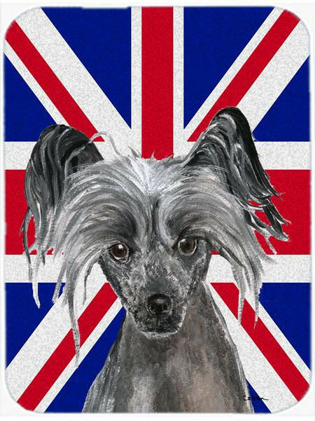 Chinese Crested with English Union Jack British Flag Cutting Board Tempered Glass Kitchen Cutting Surface, Heat Resistant Chopping, Non-Slip Feet, Food Prep & Serving