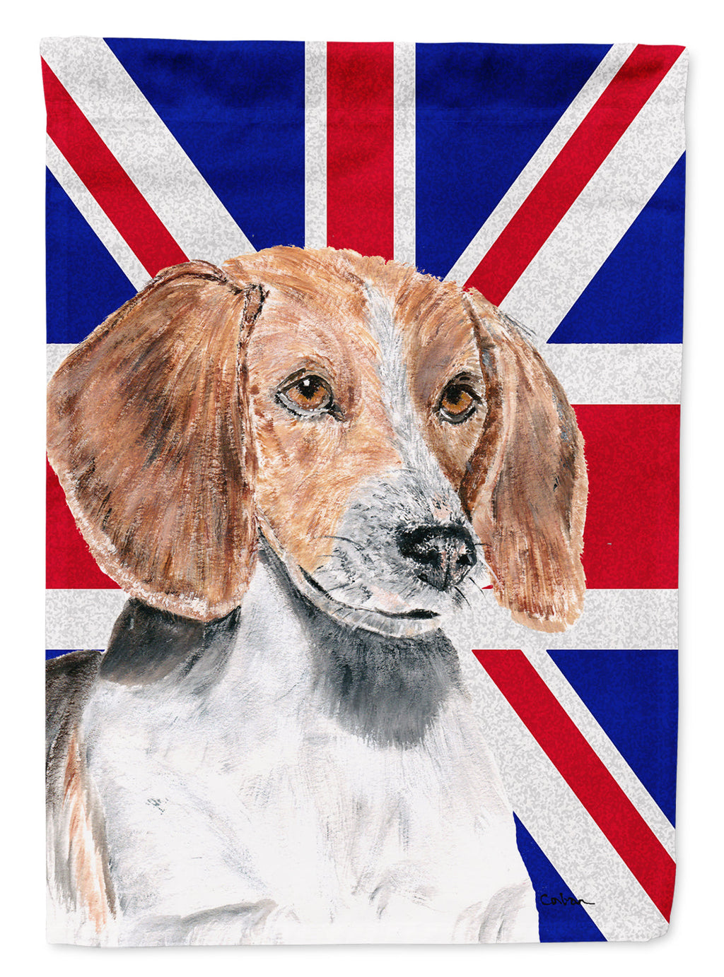 English Foxhound with English Union Jack British Flag House Flag 28x40 Porch Sleeve Pole Decorative Outside Yard Banner Artwork Wall Hanging, Polyester