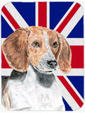 English Foxhound with English Union Jack British Flag Cutting Board Tempered Glass Kitchen Cutting Surface, Heat Resistant Chopping, Non-Slip Feet, Food Prep & Serving