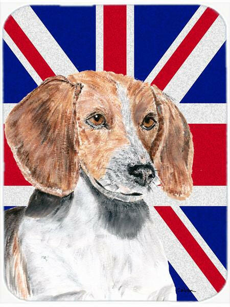 English Foxhound with English Union Jack British Flag Cutting Board Tempered Glass Kitchen Cutting Surface, Heat Resistant Chopping, Non-Slip Feet, Food Prep & Serving