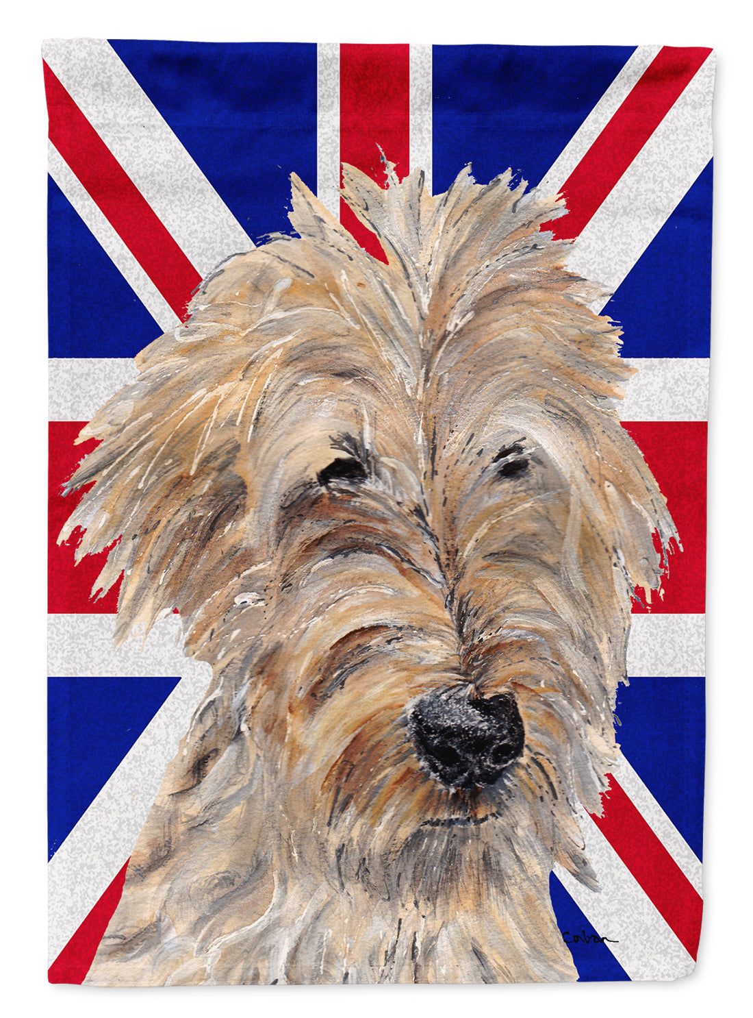 Golden Doodle with English Union Jack British Flag House Flag 28x40 Porch Sleeve Pole Decorative Outside Yard Banner Artwork Wall Hanging, Polyester