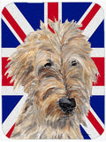 Golden Doodle with English Union Jack British Flag Cutting Board Tempered Glass Kitchen Cutting Surface, Heat Resistant Chopping, Non-Slip Feet, Food Prep & Serving