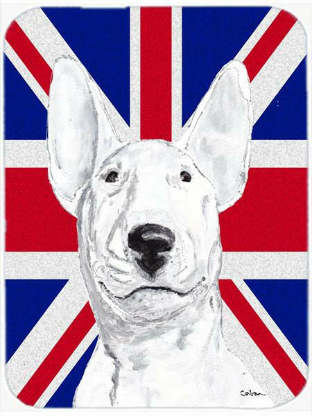 Bull Terrier with English Union Jack British Flag Cutting Board Tempered Glass Kitchen Cutting Surface, Heat Resistant Chopping, Non-Slip Feet, Food Prep & Serving