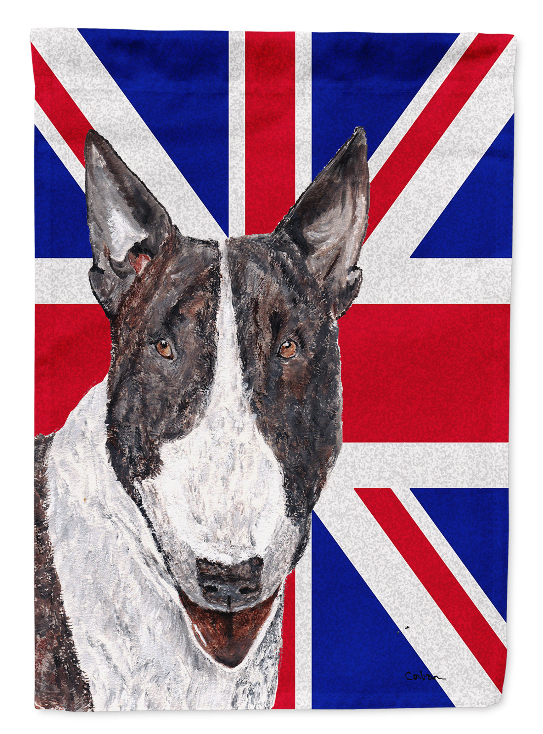 Bull Terrier with English Union Jack British Flag House Flag 28x40 Porch Sleeve Pole Decorative Outside Yard Banner Artwork Wall Hanging, Polyester