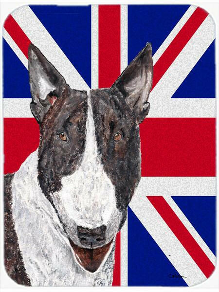 Bull Terrier with English Union Jack British Flag Cutting Board Tempered Glass Kitchen Cutting Surface, Heat Resistant Chopping, Non-Slip Feet, Food Prep & Serving