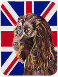 Boykin Spaniel with English Union Jack British Flag Cutting Board Tempered Glass Kitchen Cutting Surface, Heat Resistant Chopping, Non-Slip Feet, Food Prep & Serving