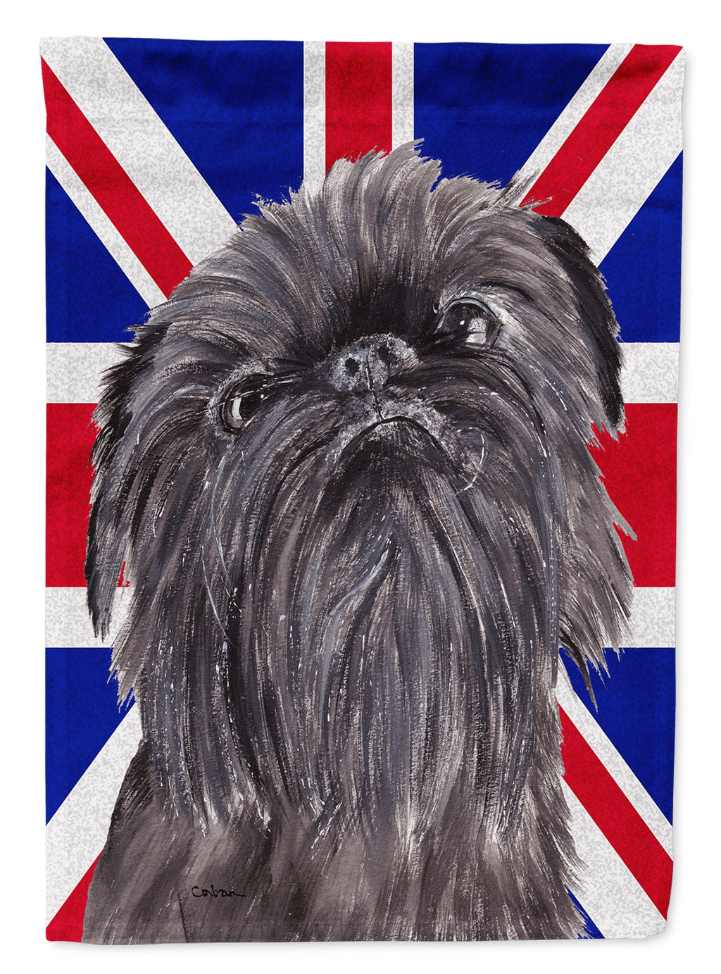 Brussels Griffon with English Union Jack British Flag House Flag 28x40 Porch Sleeve Pole Decorative Outside Yard Banner Artwork Wall Hanging, Polyester