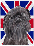 Brussels Griffon with English Union Jack British Flag Cutting Board Tempered Glass Kitchen Cutting Surface, Heat Resistant Chopping, Non-Slip Feet, Food Prep & Serving