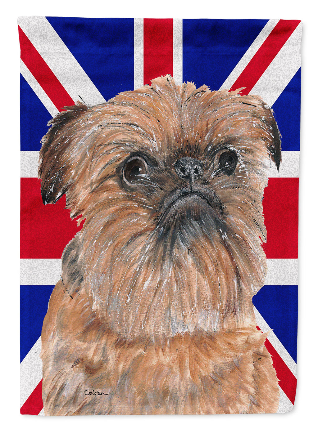 Brussels Griffon with English Union Jack British Flag House Flag 28x40 Porch Sleeve Pole Decorative Outside Yard Banner Artwork Wall Hanging, Polyester