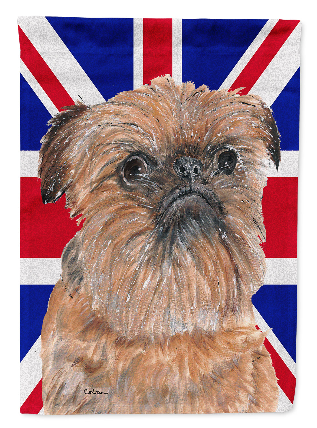 Brussels Griffon with English Union Jack British Flag House Flag 28x40 Porch Sleeve Pole Decorative Outside Yard Banner Artwork Wall Hanging, Polyester