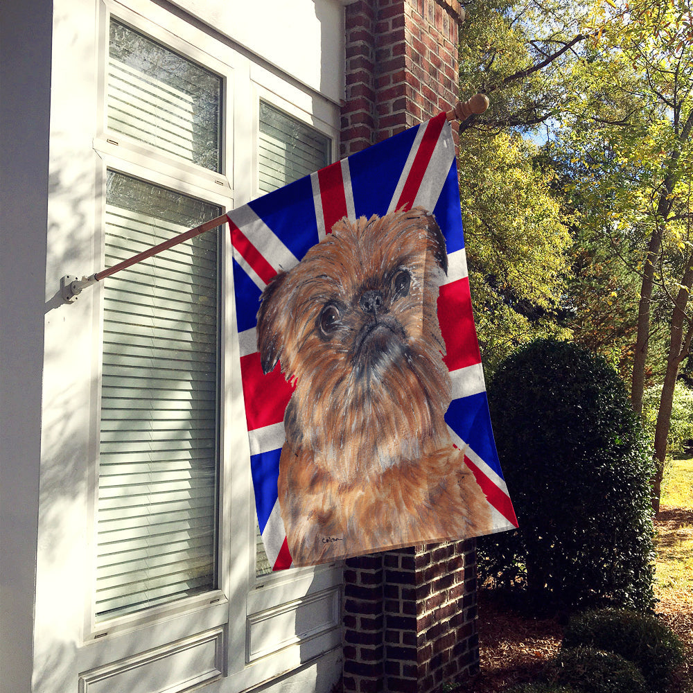 Brussels Griffon with English Union Jack British Flag House Flag 28x40 Porch Sleeve Pole Decorative Outside Yard Banner Artwork Wall Hanging, Polyester