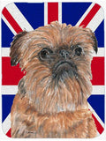 Brussels Griffon with English Union Jack British Flag Cutting Board Tempered Glass Kitchen Cutting Surface, Heat Resistant Chopping, Non-Slip Feet, Food Prep & Serving
