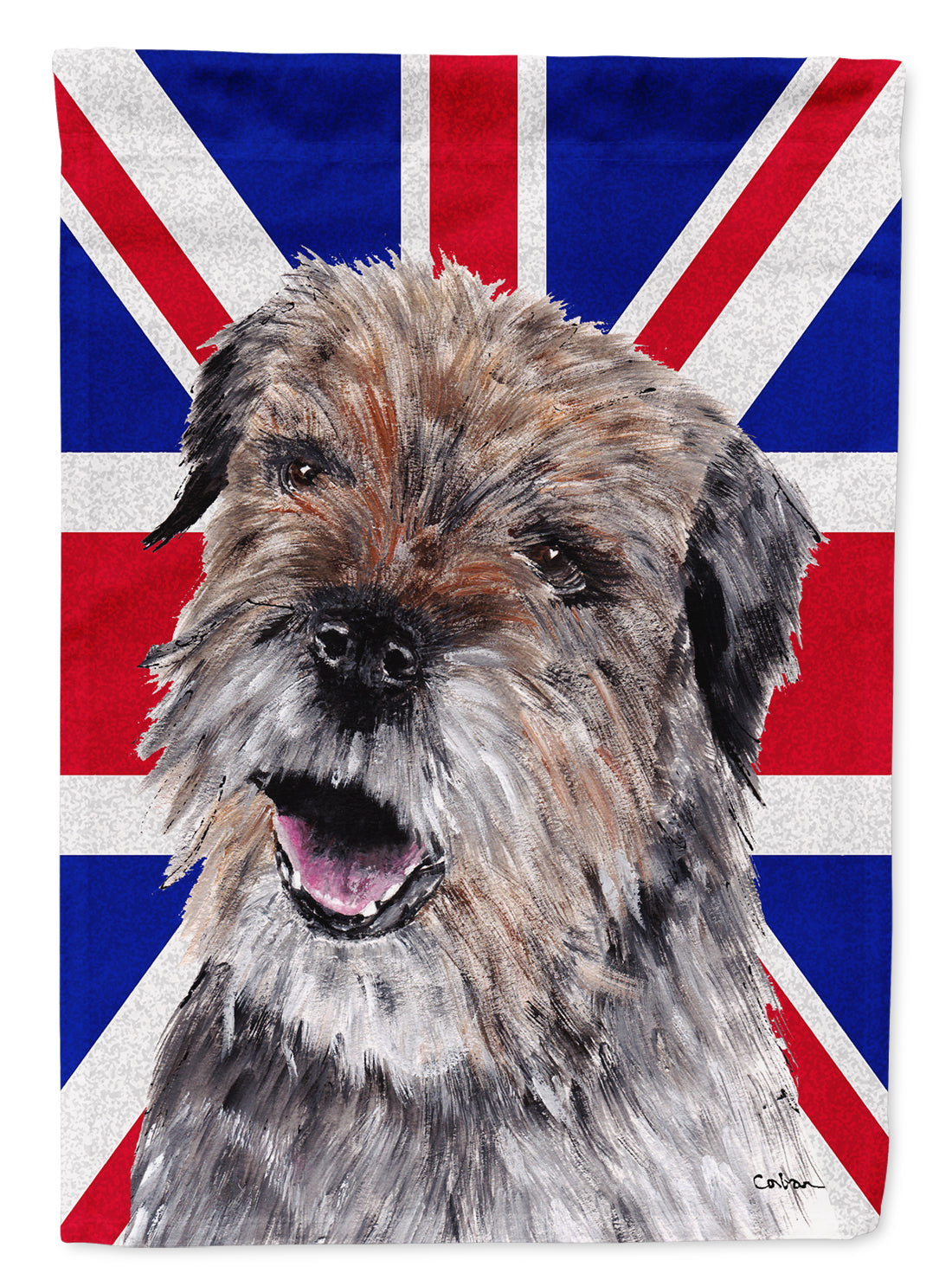 Border Terrier with English Union Jack British Flag House Flag 28x40 Porch Sleeve Pole Decorative Outside Yard Banner Artwork Wall Hanging, Polyester