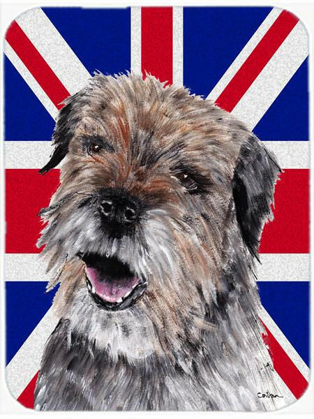 Border Terrier with English Union Jack British Flag Cutting Board Tempered Glass Kitchen Cutting Surface, Heat Resistant Chopping, Non-Slip Feet, Food Prep & Serving