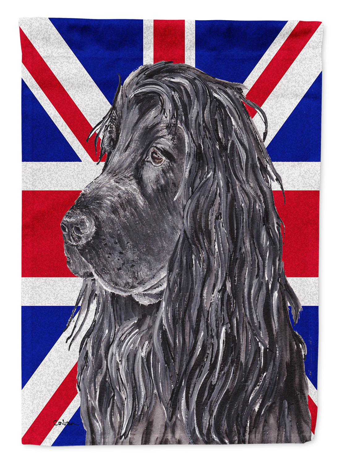 Black Cocker Spaniel with English Union Jack British Flag House Flag 28x40 Porch Sleeve Pole Decorative Outside Yard Banner Artwork Wall Hanging, Polyester