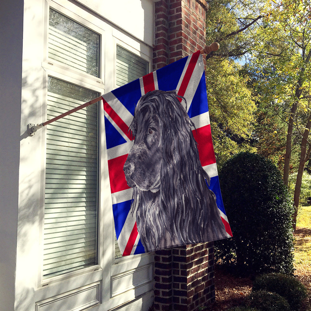 Black Cocker Spaniel with English Union Jack British Flag House Flag 28x40 Porch Sleeve Pole Decorative Outside Yard Banner Artwork Wall Hanging, Polyester