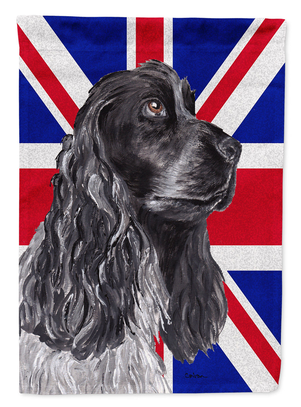 Black Cocker Spaniel with English Union Jack British Flag House Flag 28x40 Porch Sleeve Pole Decorative Outside Yard Banner Artwork Wall Hanging, Polyester