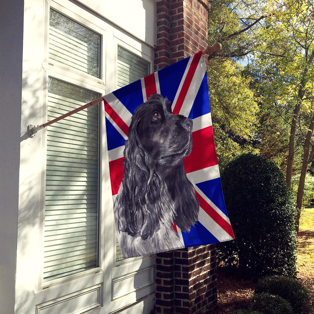 Black Cocker Spaniel with English Union Jack British Flag House Flag 28x40 Porch Sleeve Pole Decorative Outside Yard Banner Artwork Wall Hanging, Polyester