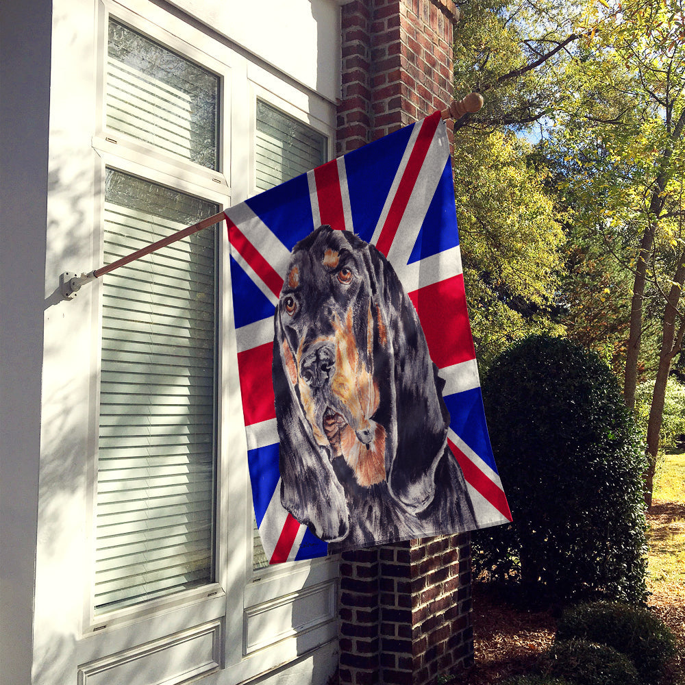 Black and Tan Coonhound with English Union Jack British Flag House Flag 28x40 Porch Sleeve Pole Decorative Outside Yard Banner Artwork Wall Hanging, Polyester