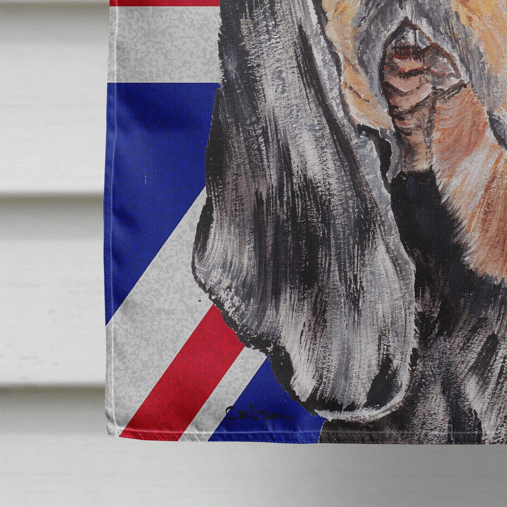 Black and Tan Coonhound with English Union Jack British Flag House Flag 28x40 Porch Sleeve Pole Decorative Outside Yard Banner Artwork Wall Hanging, Polyester