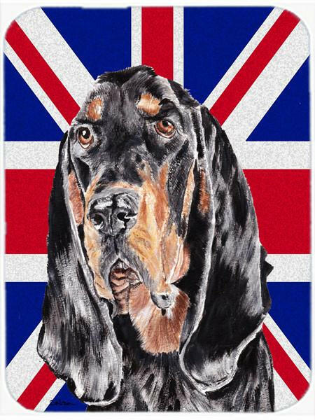 Black and Tan Coonhound with English Union Jack British Flag Cutting Board Tempered Glass Kitchen Cutting Surface, Heat Resistant Chopping, Non-Slip Feet, Food Prep & Serving