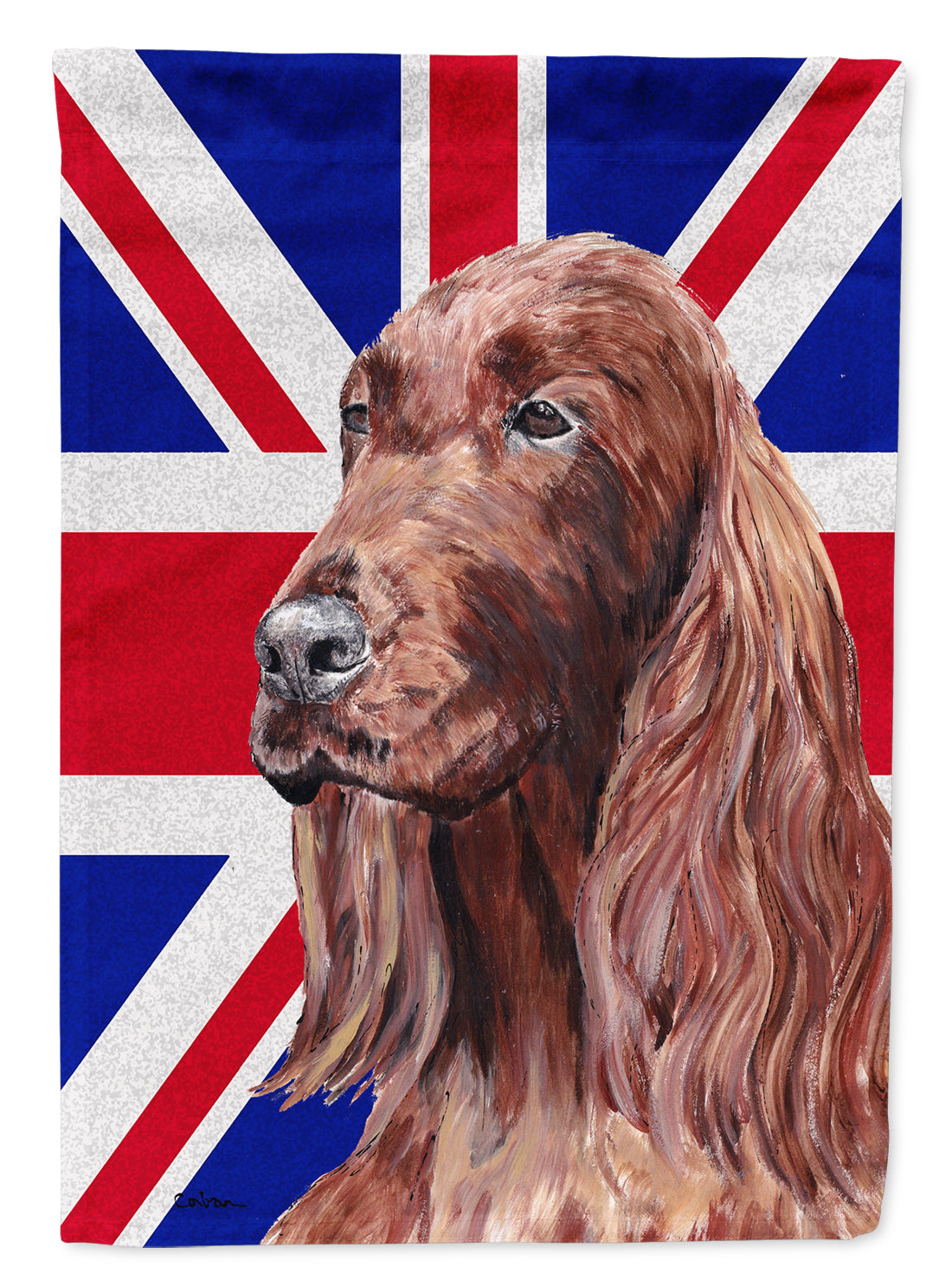 Irish Setter with English Union Jack British Flag House Flag 28x40 Porch Sleeve Pole Decorative Outside Yard Banner Artwork Wall Hanging, Polyester