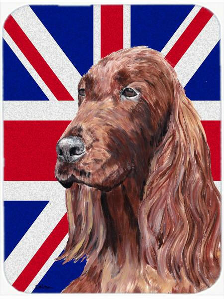 Irish Setter with English Union Jack British Flag Cutting Board Tempered Glass Kitchen Cutting Surface, Heat Resistant Chopping, Non-Slip Feet, Food Prep & Serving