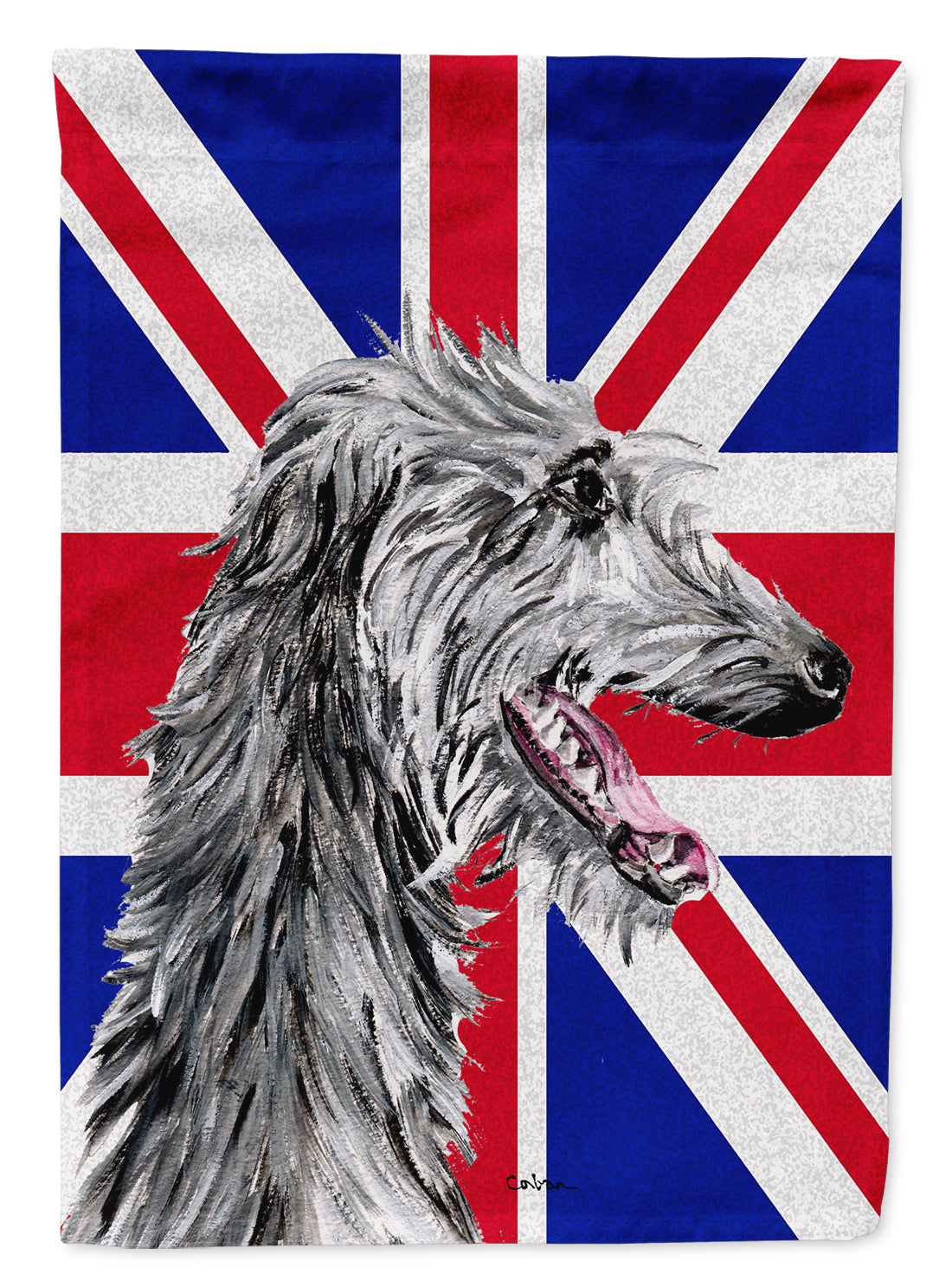 Scottish Deerhound with English Union Jack British Flag House Flag 28x40 Porch Sleeve Pole Decorative Outside Yard Banner Artwork Wall Hanging, Polyester