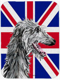 Scottish Deerhound with English Union Jack British Flag Cutting Board Tempered Glass Kitchen Cutting Surface, Heat Resistant Chopping, Non-Slip Feet, Food Prep & Serving