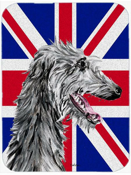 Scottish Deerhound with English Union Jack British Flag Cutting Board Tempered Glass Kitchen Cutting Surface, Heat Resistant Chopping, Non-Slip Feet, Food Prep & Serving
