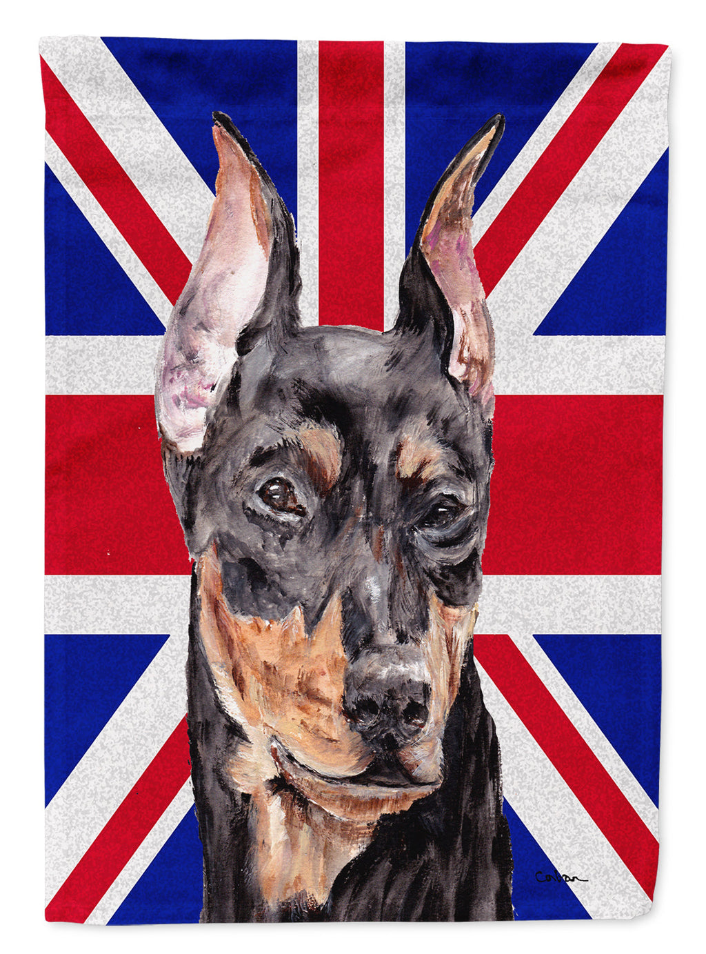 German Pinscher with English Union Jack British Flag House Flag 28x40 Porch Sleeve Pole Decorative Outside Yard Banner Artwork Wall Hanging, Polyester