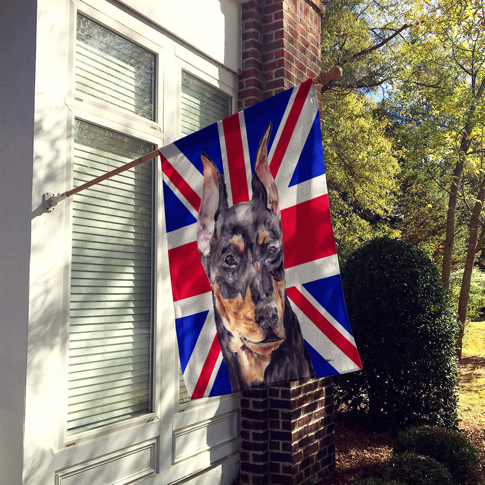 German Pinscher with English Union Jack British Flag House Flag 28x40 Porch Sleeve Pole Decorative Outside Yard Banner Artwork Wall Hanging, Polyester