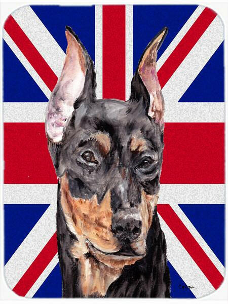 German Pinscher with English Union Jack British Flag Cutting Board Tempered Glass Kitchen Cutting Surface, Heat Resistant Chopping, Non-Slip Feet, Food Prep & Serving