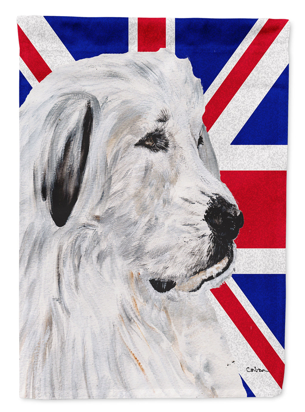 Great Pyrenees with English Union Jack British Flag House Flag 28x40 Porch Sleeve Pole Decorative Outside Yard Banner Artwork Wall Hanging, Polyester