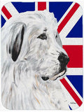 Great Pyrenees with English Union Jack British Flag Cutting Board Tempered Glass Kitchen Cutting Surface, Heat Resistant Chopping, Non-Slip Feet, Food Prep & Serving