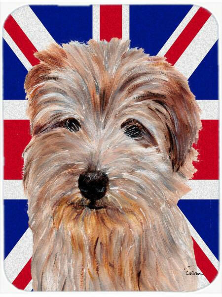 Norfolk Terrier with English Union Jack British Flag Cutting Board Tempered Glass Kitchen Cutting Surface, Heat Resistant Chopping, Non-Slip Feet, Food Prep & Serving