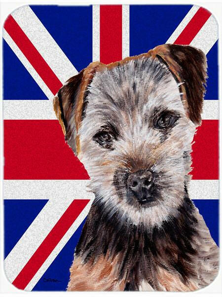 Norfolk Terrier Puppy with English Union Jack British Flag Cutting Board Tempered Glass Kitchen Cutting Surface, Heat Resistant Chopping, Non-Slip Feet, Food Prep & Serving