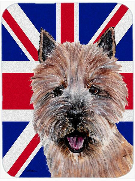 Norwich Terrier with English Union Jack British Flag Cutting Board Tempered Glass Kitchen Cutting Surface, Heat Resistant Chopping, Non-Slip Feet, Food Prep & Serving