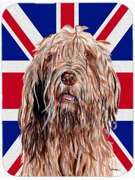 Otterhound with English Union Jack British Flag Cutting Board Tempered Glass Kitchen Cutting Surface, Heat Resistant Chopping, Non-Slip Feet, Food Prep & Serving