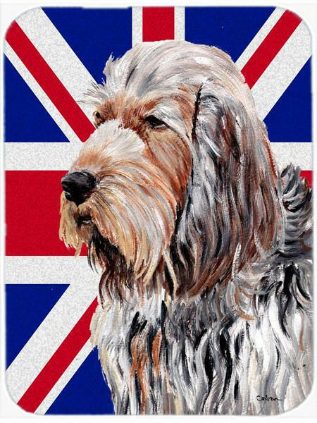 Otterhound with English Union Jack British Flag Cutting Board Tempered Glass Kitchen Cutting Surface, Heat Resistant Chopping, Non-Slip Feet, Food Prep & Serving