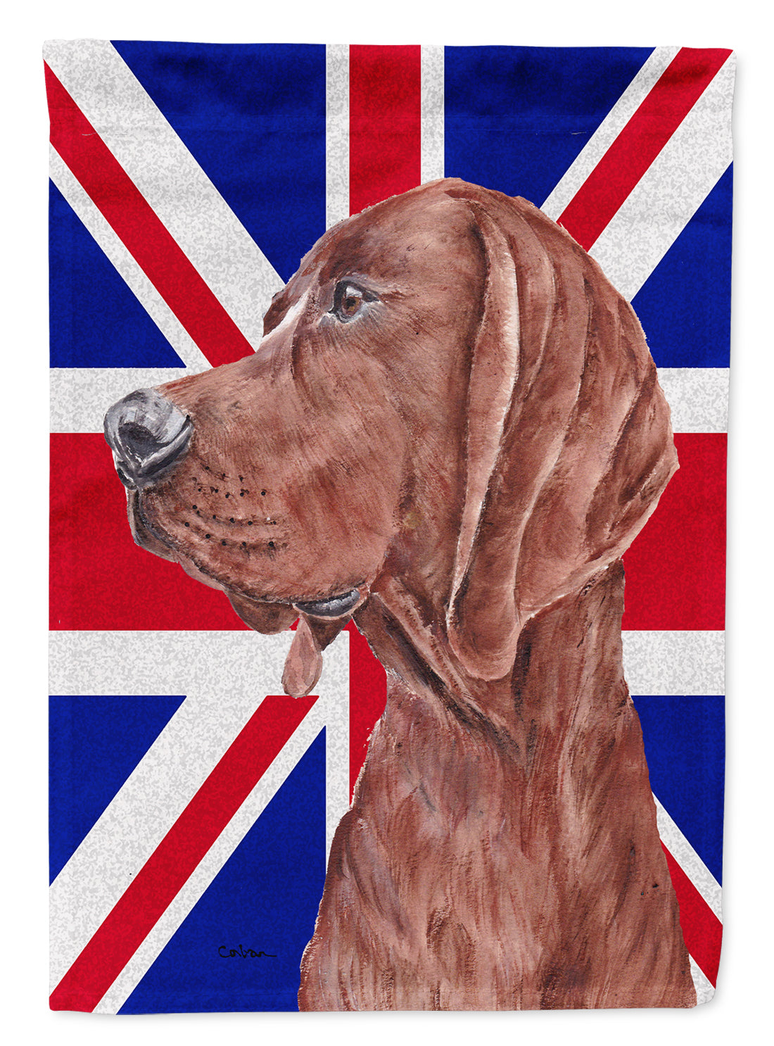 Redbone Coonhound with English Union Jack British Flag House Flag 28x40 Porch Sleeve Pole Decorative Outside Yard Banner Artwork Wall Hanging, Polyester