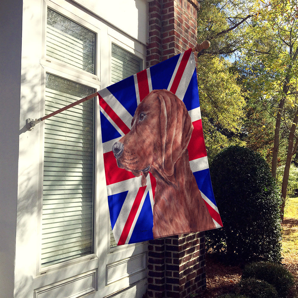 Redbone Coonhound with English Union Jack British Flag House Flag 28x40 Porch Sleeve Pole Decorative Outside Yard Banner Artwork Wall Hanging, Polyester