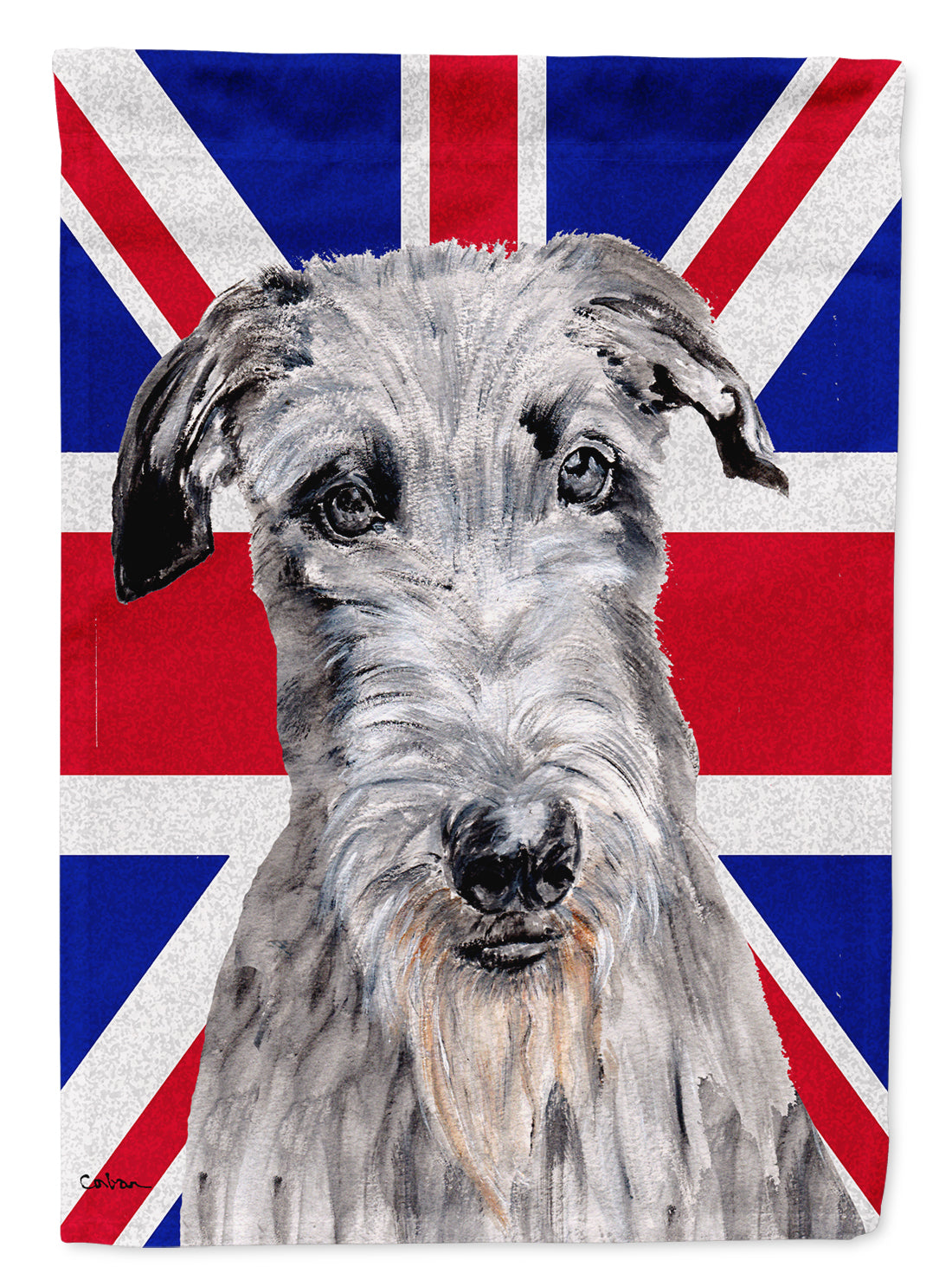 Scottish Deerhound with English Union Jack British Flag House Flag 28x40 Porch Sleeve Pole Decorative Outside Yard Banner Artwork Wall Hanging, Polyester