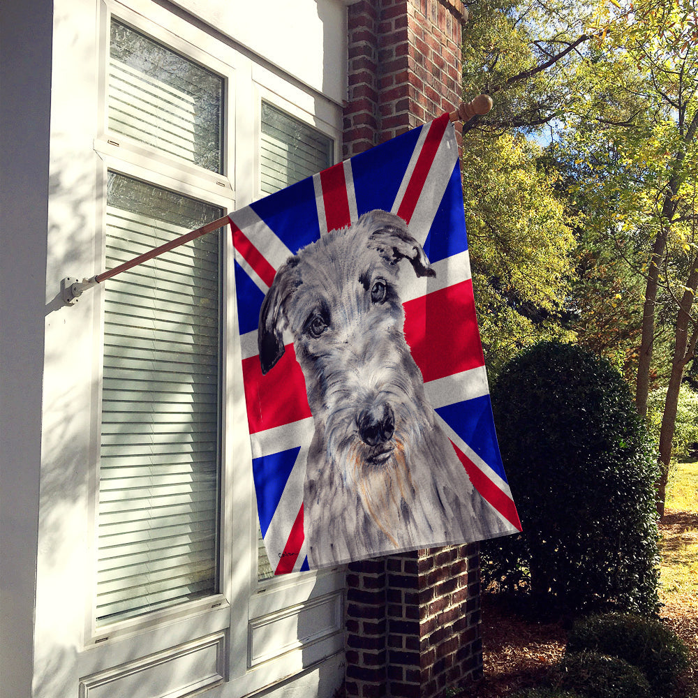 Scottish Deerhound with English Union Jack British Flag House Flag 28x40 Porch Sleeve Pole Decorative Outside Yard Banner Artwork Wall Hanging, Polyester