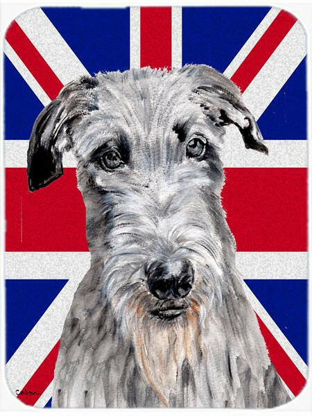 Scottish Deerhound with English Union Jack British Flag Cutting Board Tempered Glass Kitchen Cutting Surface, Heat Resistant Chopping, Non-Slip Feet, Food Prep & Serving