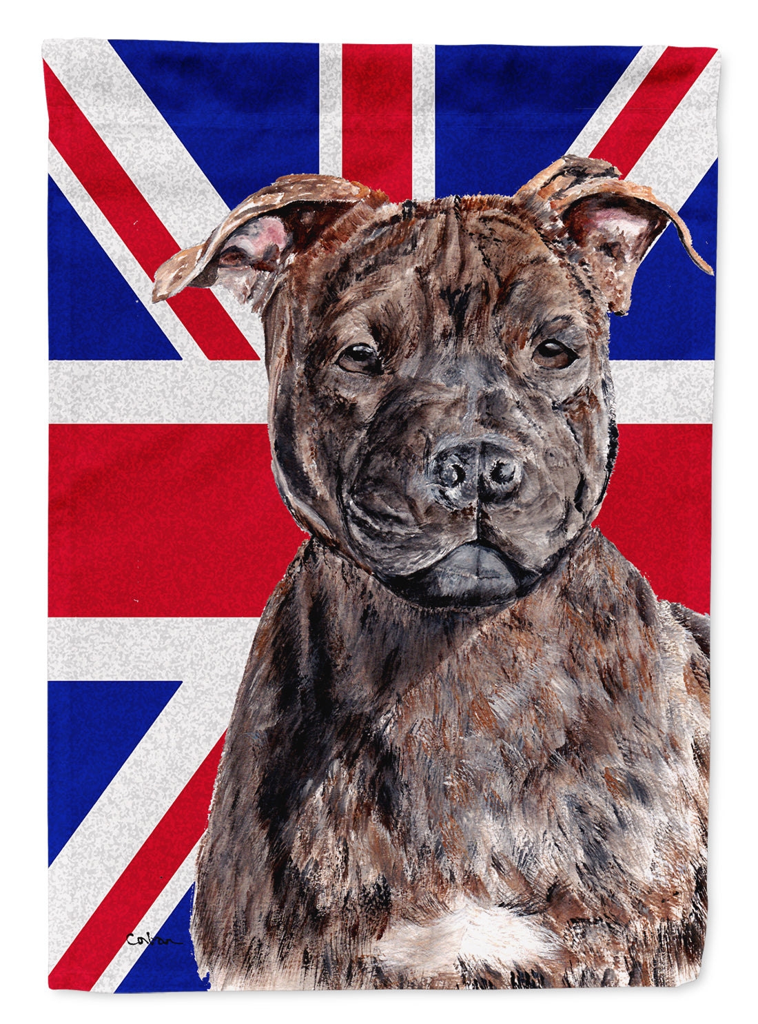 Staffordshire Bull Terrier Staffie with English Union Jack British Flag House Flag 28x40 Porch Sleeve Pole Decorative Outside Yard Banner Artwork Wall Hanging, Polyester