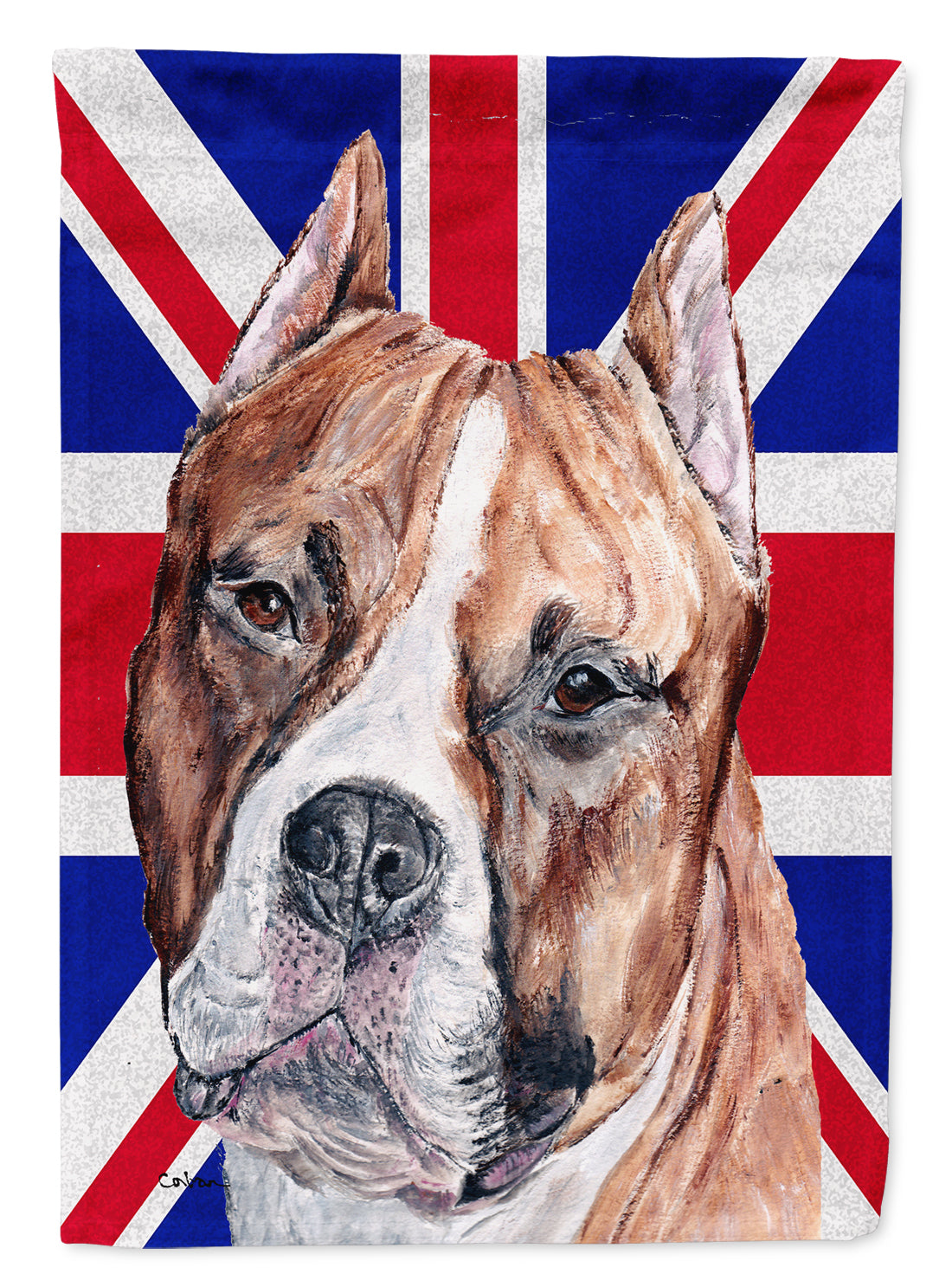 Staffordshire Bull Terrier Staffie with English Union Jack British Flag House Flag 28x40 Porch Sleeve Pole Decorative Outside Yard Banner Artwork Wall Hanging, Polyester