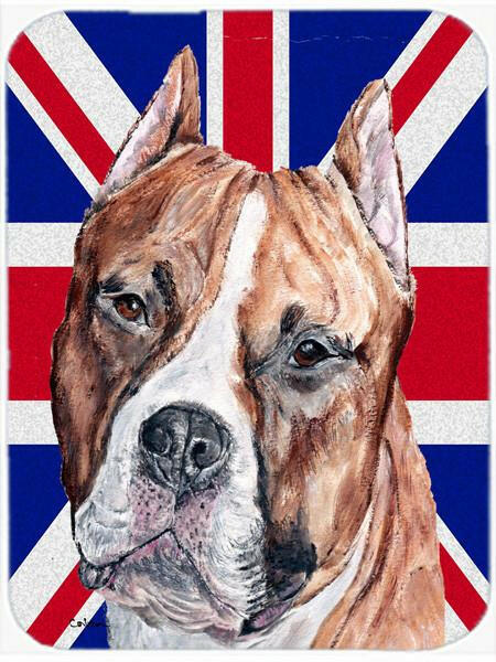 Staffordshire Bull Terrier Staffie with English Union Jack British Flag Cutting Board Tempered Glass Kitchen Cutting Surface, Heat Resistant Chopping, Non-Slip Feet, Food Prep & Serving