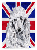 White Standard Poodle with English Union Jack British Flag House Flag 28x40 Porch Sleeve Pole Decorative Outside Yard Banner Artwork Wall Hanging, Polyester